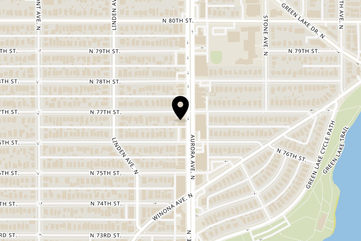 Map showing the location of Always Thai Restaurant on 7617 Aurora Ave N in Seattle